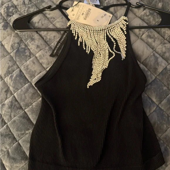Zara Black Rhinestone Halter Top - Picture 3 of 3